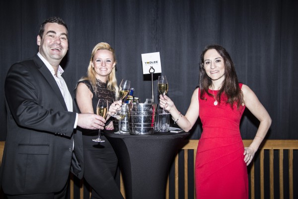 Contentive's John Hulme and Natasha  Godbold celebrate with Jeanine Swatto of Yodlee Interactive